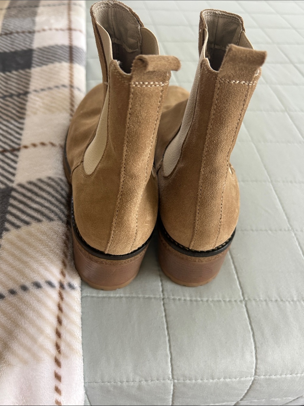 Leather Suede Chelsea Ankle Boot in Light Beige - Picture 3 of 6